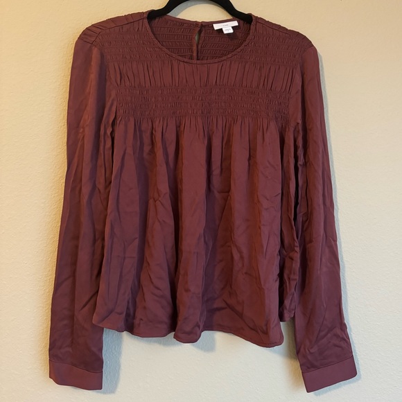 J. Jill satin smocked A-line top in clove - Picture 2 of 4